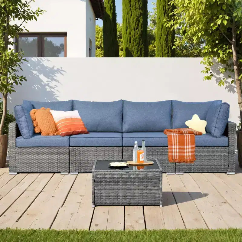 HOMLUX Ensemble de Canapés Modulables d'Extérieur 5 Pièces pour Patio, Jardin, Balcon