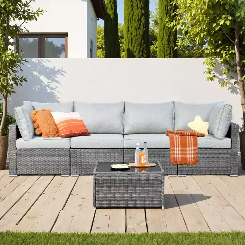 HOMLUX Ensemble de Canapés Modulables d'Extérieur 5 Pièces pour Patio, Jardin, Balcon