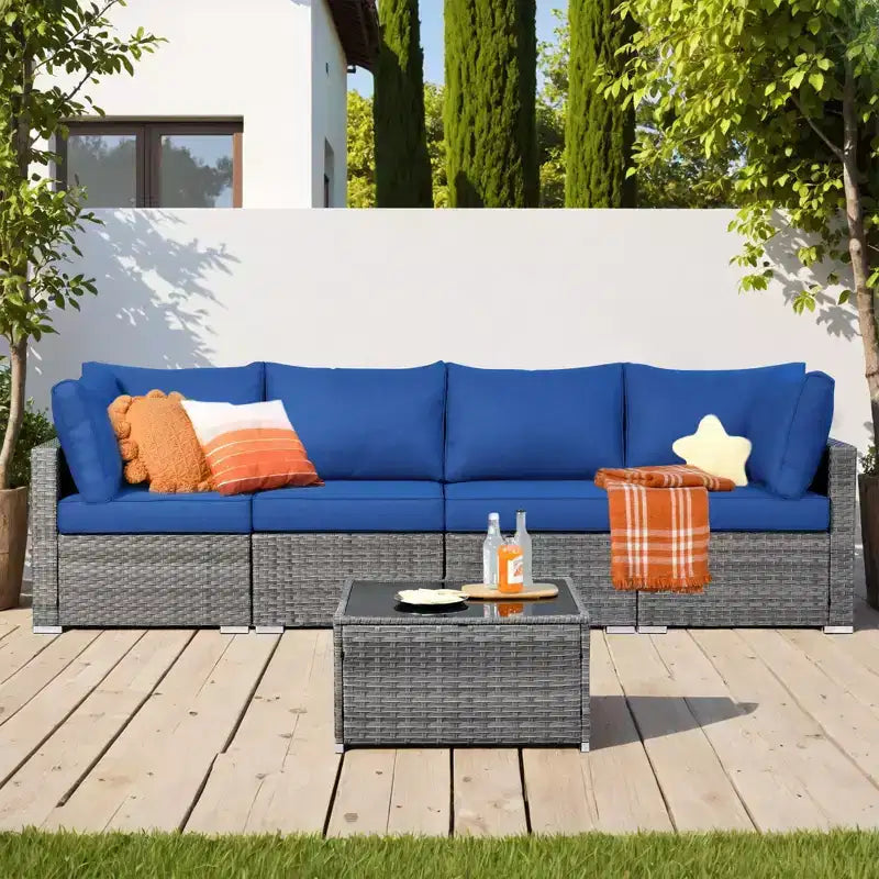HOMLUX Ensemble de Canapés Modulables d'Extérieur 5 Pièces pour Patio, Jardin, Balcon