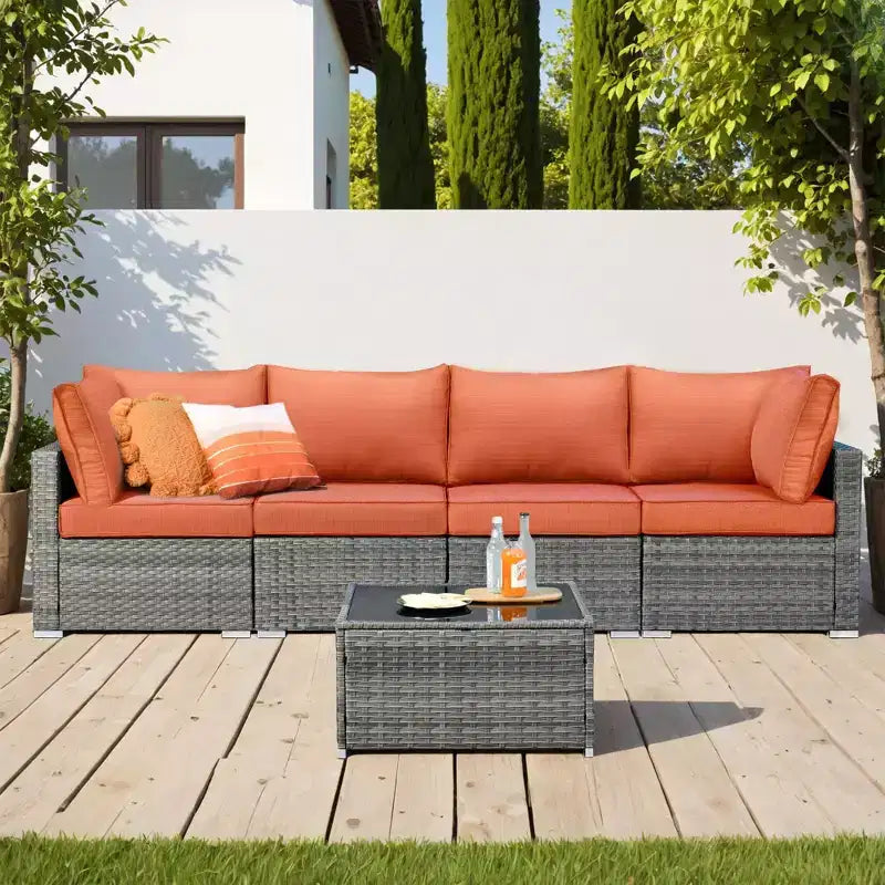 HOMLUX Ensemble de Canapés Modulables d'Extérieur 5 Pièces pour Patio, Jardin, Balcon