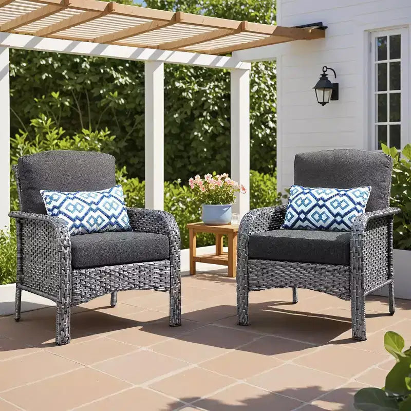 HOMLUX Lot de 2 chaises de patio en osier, ensemble de chaises d'extérieur tout temps à dossier haut en rotin