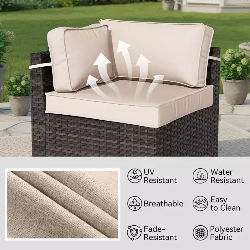 Ensemble de terrasse UPTIOT 5 pièces : 2 canapés d'angle, 2 fauteuils d'appoint et 1 table brasero marron pour un confort et un divertissement extérieurs ultimes