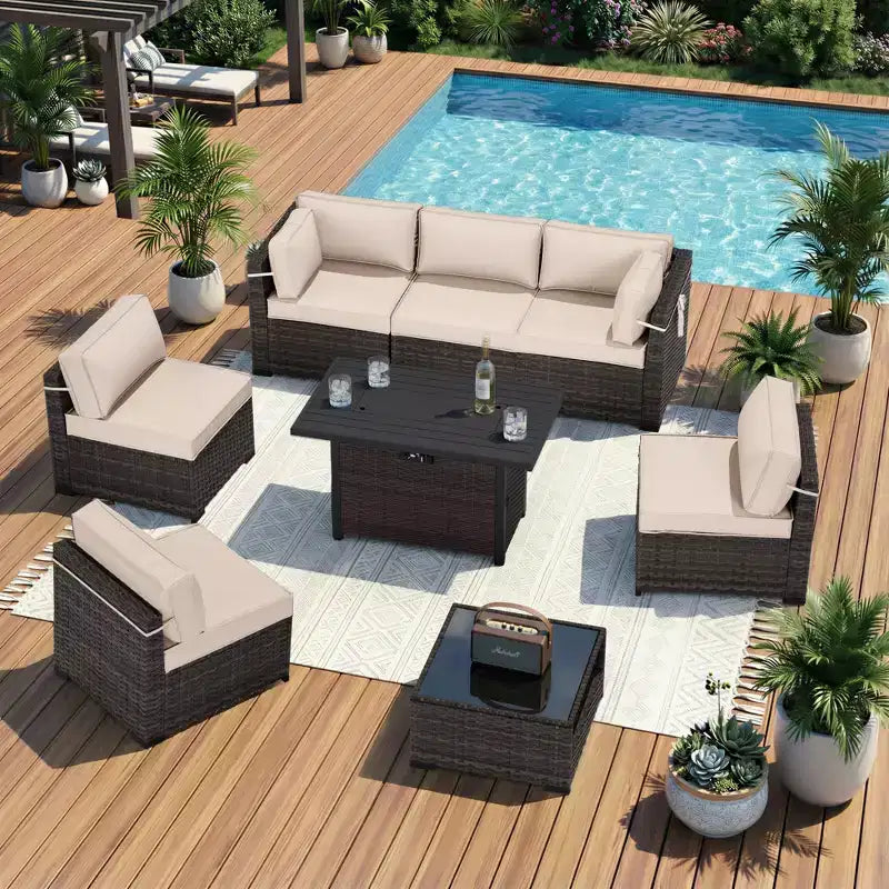UPTIOT Salon de Jardin Premium avec Canapés d'Angle, Fauteuils d'Appoint et Table Basse Convertible Marron pour un Confort Ultime sur la Terrasse