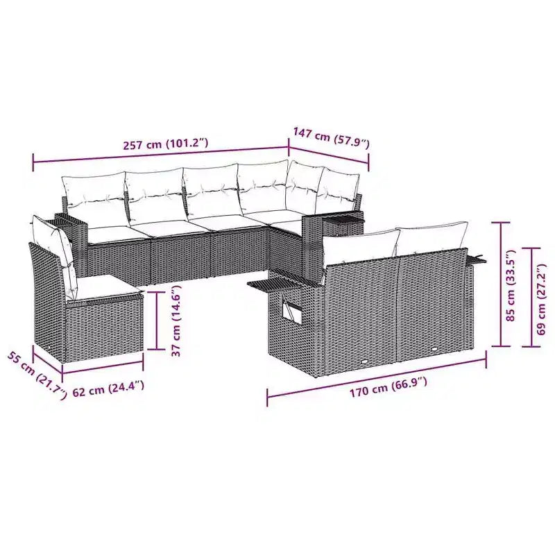 vidaXL Salon de jardin en rotin PE Spacieux Modulable