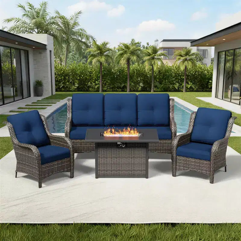 Ensemble de patio extérieur UPTIOT avec canapé confortable, fauteuils d'appoint et foyer multifonctionnel