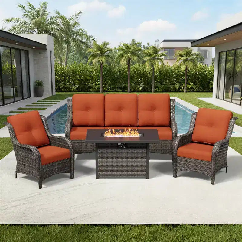 Ensemble de patio extérieur UPTIOT avec canapé confortable, fauteuils d'appoint et foyer multifonctionnel