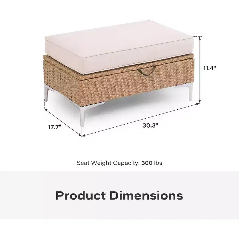 LAUSAINT HOME Ensemble de 2 poufs de patio d'extérieur, cadre en acier et repose-pieds de table d'appoint de rangement, sièges en rotin pour jardin, balcon, terrasse