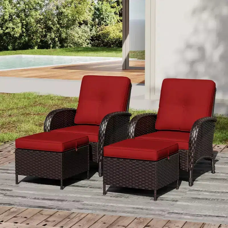 Ensemble de patio extérieur UPTIOT : 2 chaises en osier et 2 poufs pour un confort et une durabilité ultimes