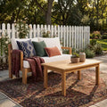 Christopher Knight Home Graziella Modern 2 Piece Patio Acacia Wood Loveseat Sofa and Coffee Table