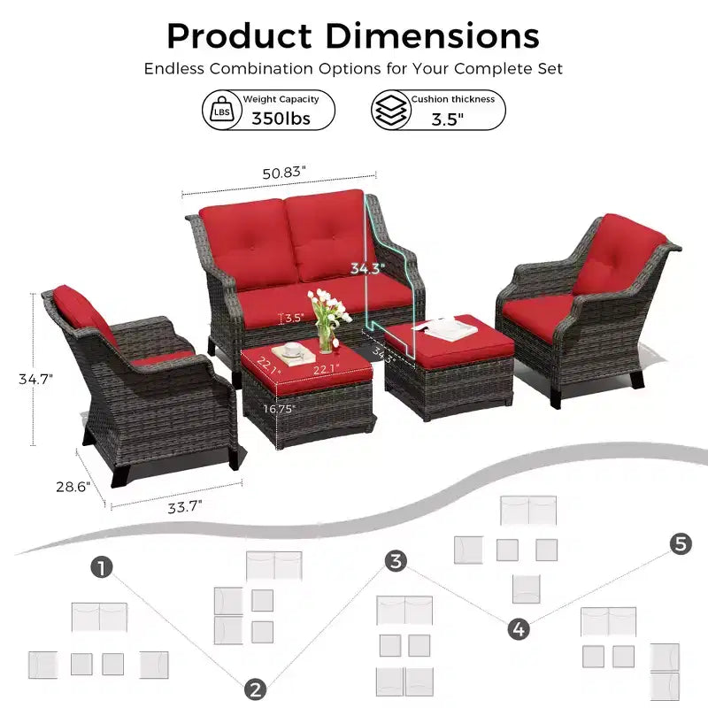 UPTIOT Salon de jardin avec canapé deux places, chaises et pouf