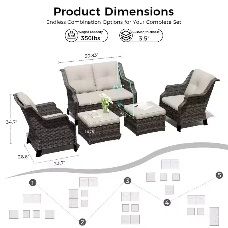 UPTIOT Salon de jardin avec canapé deux places, chaises et pouf