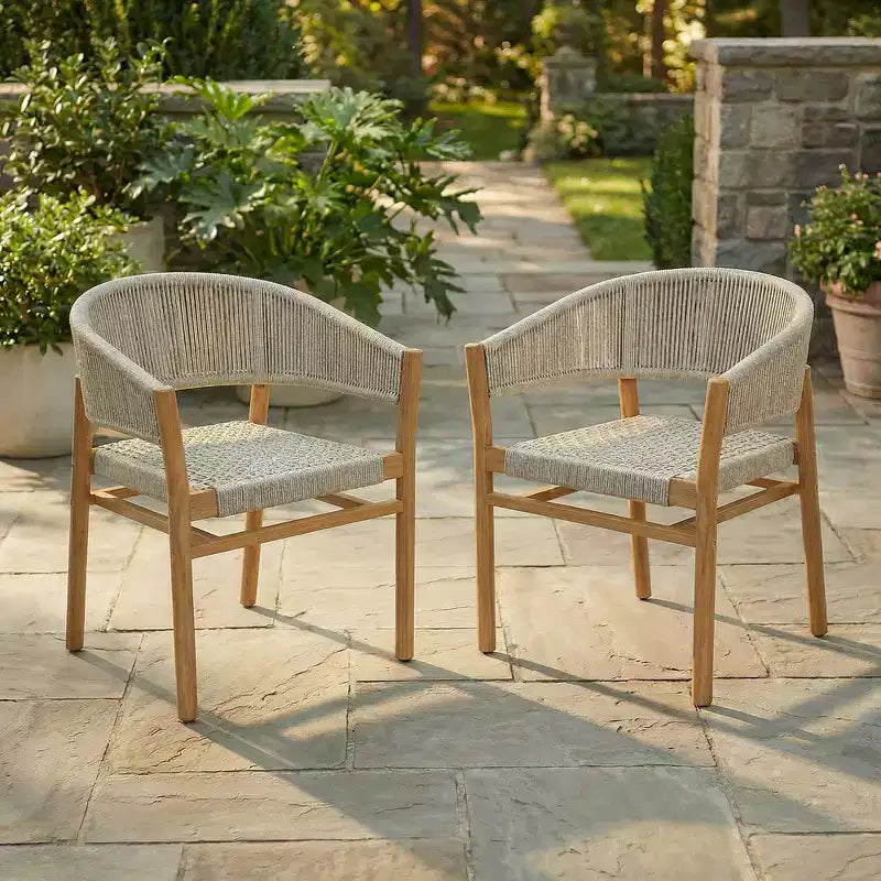 Chaise d'appoint de terrasse extérieure Whisen 2 pièces, ensemble de 2 chaises de conversation de jardin, élégantes chaises doubles extérieures tissées