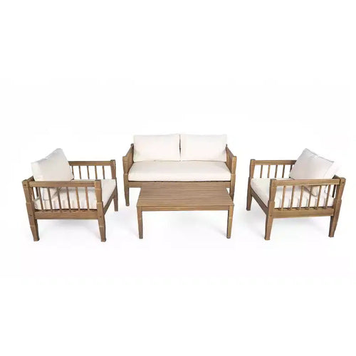 Ensemble de mobilier de patio 4 pièces avec table basse, salon de conversation profond avec coussins pour jardin, balcon et cour - Panipeachy