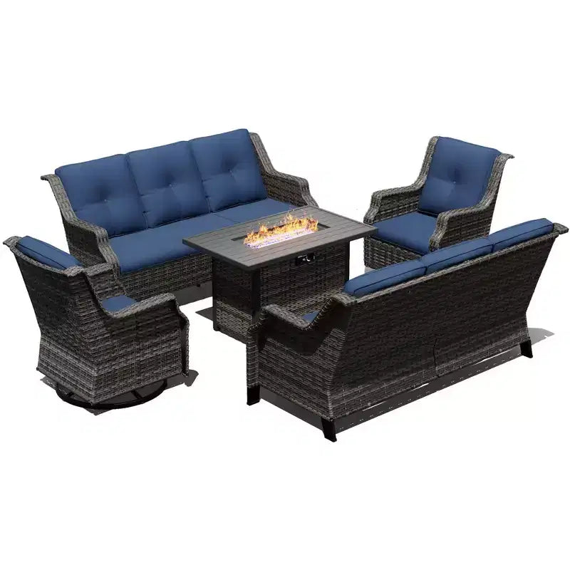 Ensemble extérieur modulaire UPTIOT avec canapés, fauteuils à bascule et brasero pour un confort polyvalent sur la terrasse