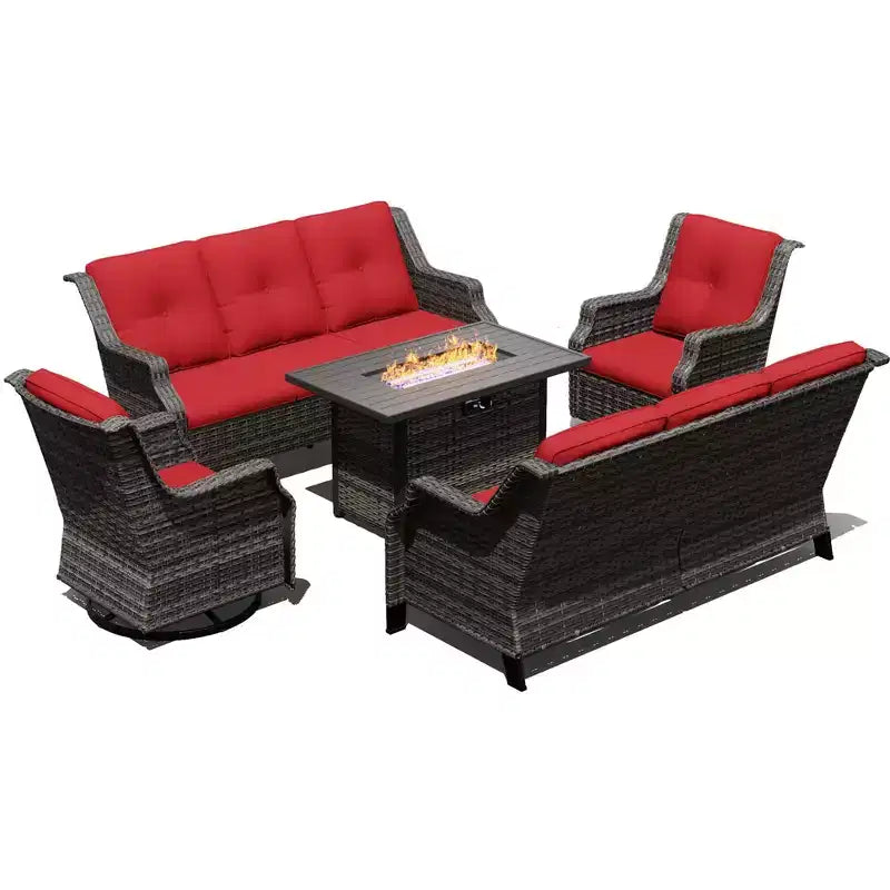 Ensemble extérieur modulaire UPTIOT avec canapés, fauteuils à bascule et brasero pour un confort polyvalent sur la terrasse