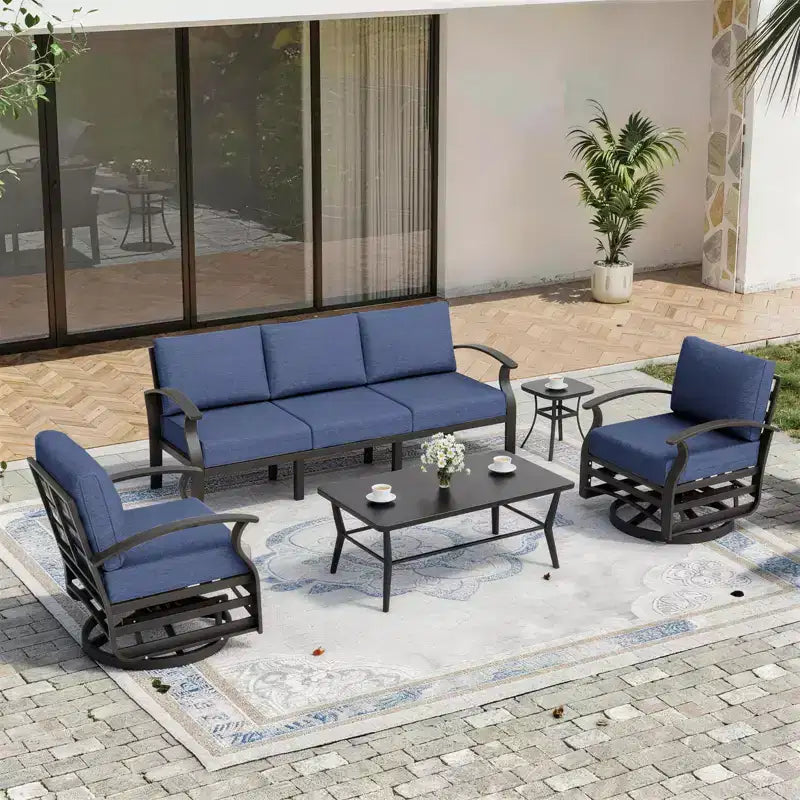 ALAULM Ensemble de mobilier de patio en aluminium 5 places avec canapé, salon de jardin avec 5 chaises pivotantes et table basse en métal