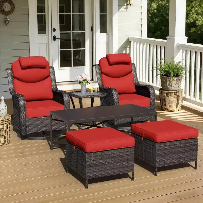 Ensemble de chaises à bascule pivotantes d'extérieur UPTIOT avec poufs convertibles et table basse pour un confort de patio