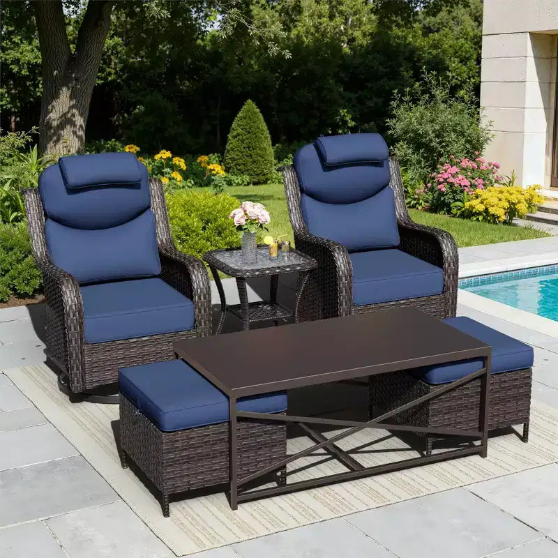 Ensemble de chaises à bascule pivotantes d'extérieur UPTIOT avec poufs convertibles et table basse pour un confort de patio