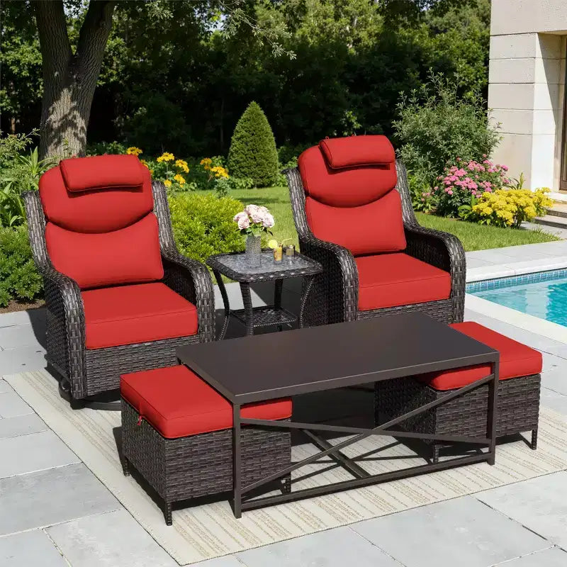 Ensemble de chaises à bascule pivotantes d'extérieur UPTIOT avec poufs convertibles et table basse pour un confort de patio
