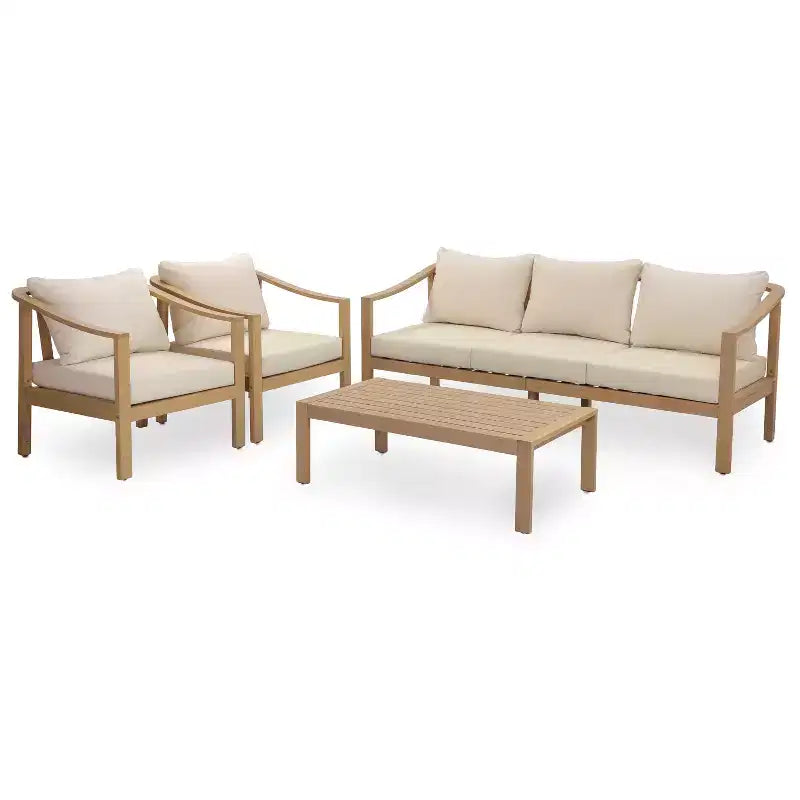 Christopher Knight Home Febi Salon de jardin moderne 4 pièces en acacia avec coussins et table à lattes