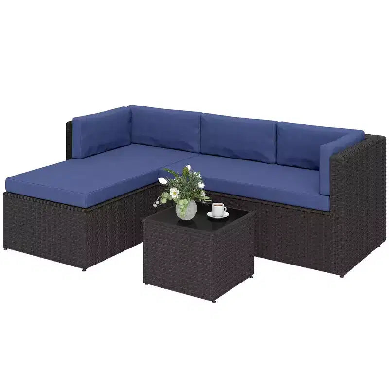 Ensemble de meubles de patio Outsunny, ensemble de mobilier de conversation extérieur en rotin osier avec coussins, table basse avec plateau en verre