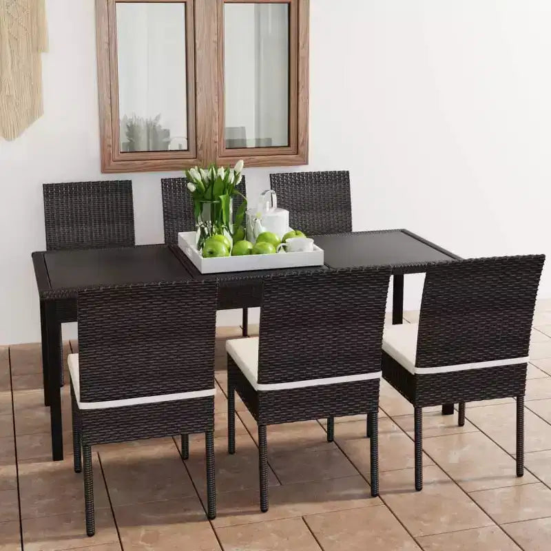 vidaXL Ensemble de salle à manger Rotin PE, acier poudré, verre Medium