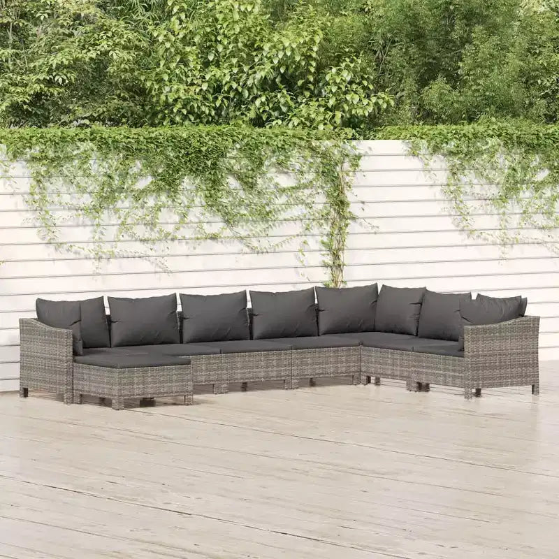 vidaXL Salon de jardin grand modèle, résine tressée gris, acier thermolaqué