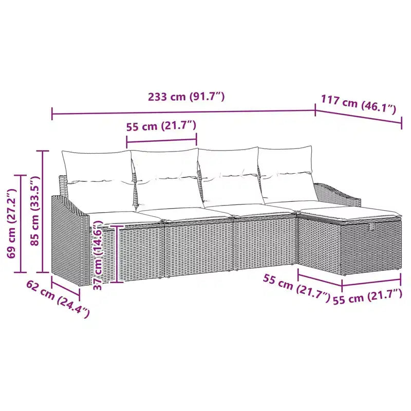 vidaXL Salon de jardin avec coussins 5 pcs Résine tressée