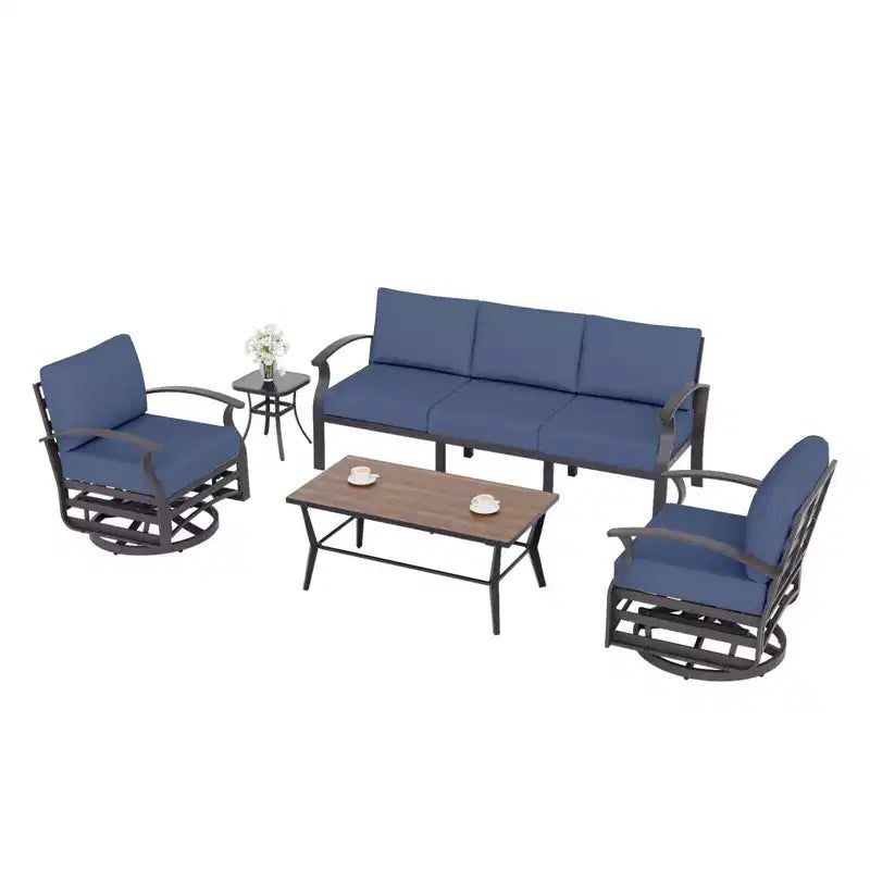 Ensemble de canapé de jardin en aluminium 5 places ALAULM, ensemble de mobilier d'extérieur avec 5 chaises pivotantes et table basse en métal DPC, ensemble de conversation d'extérieur