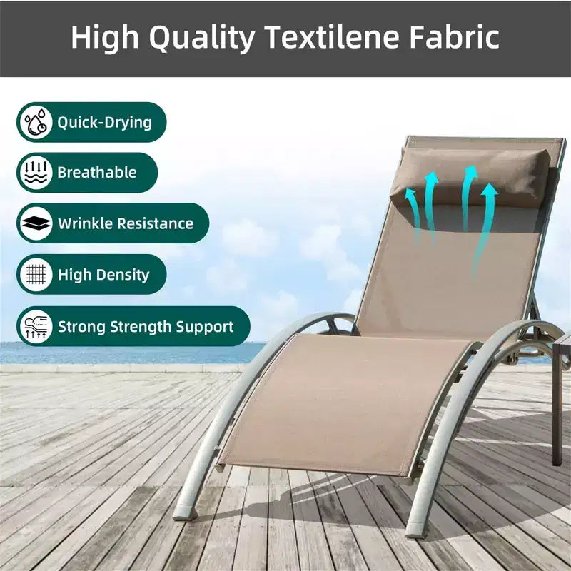GDFStudio SunCurve Ensemble de 3 chaises longues empilables en métal et textilène pour l'extérieur
