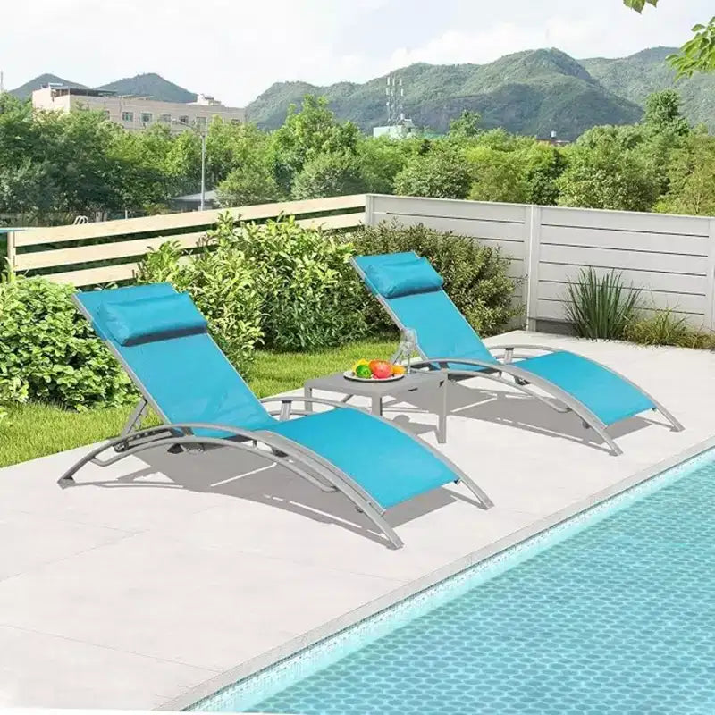 GDFStudio SunCurve Ensemble de 3 chaises longues empilables en métal et textilène pour l'extérieur
