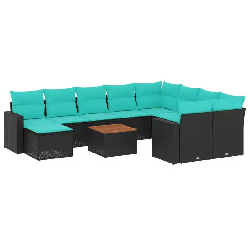 vidaXL 11 Piece Patio Sofa Set with Cushions Black Poly Rattan
