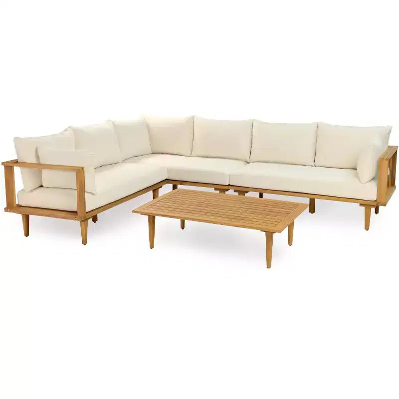 ModernLuxe Salon de jardin modulable en forme de L, ensemble de conversation d'extérieur résistant aux intempéries, ensemble de détente avec coussins, table et oreillers