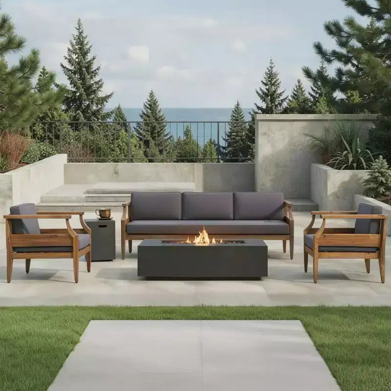 Christopher Knight Home Asha Ensemble de terrasse rustique 5 pièces avec foyer et support de réservoir
