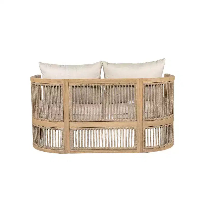 Christopher Knight Home Carolina Ensemble de 4 fauteuils d'extérieur bohèmes en bois d'acacia et corde avec table de foyer en béton léger