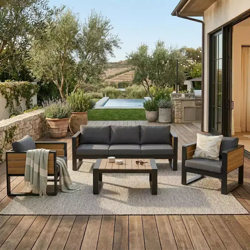 Christopher Knight Home Fransica Ensemble de 4 fauteuils de patio modernes en aluminium avec tables d'appoint dépliables