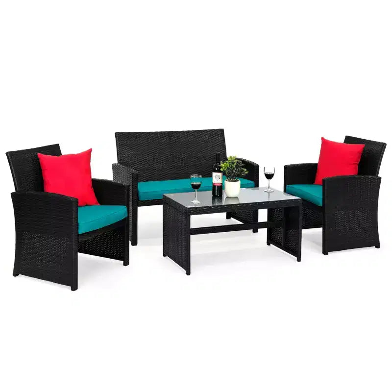 Ensemble de meubles de conversation de patio en osier d'extérieur 4 pièces Best Choice Products avec table et coussins