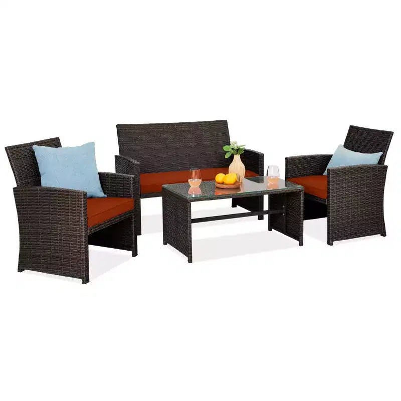 Ensemble de meubles de conversation de patio en osier d'extérieur 4 pièces Best Choice Products avec table et coussins