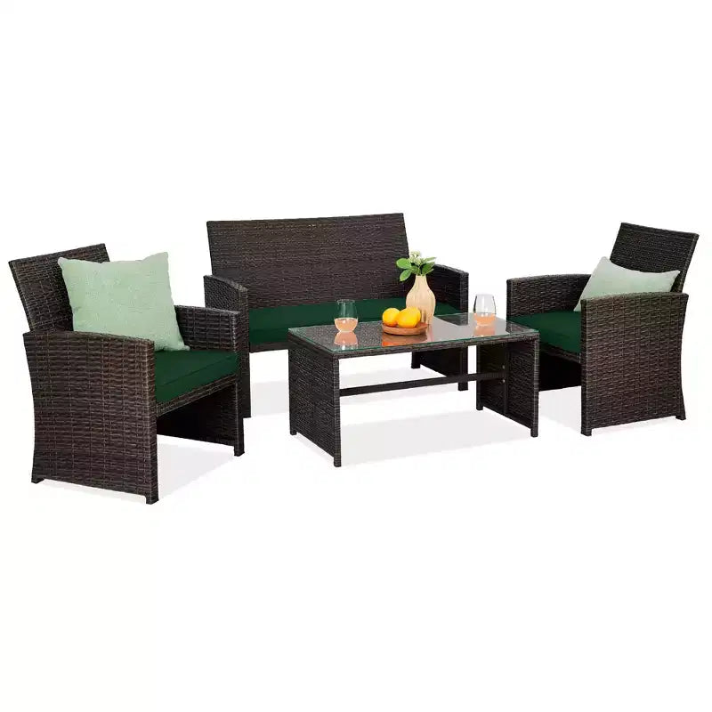 Ensemble de meubles de conversation de patio en osier d'extérieur 4 pièces Best Choice Products avec table et coussins