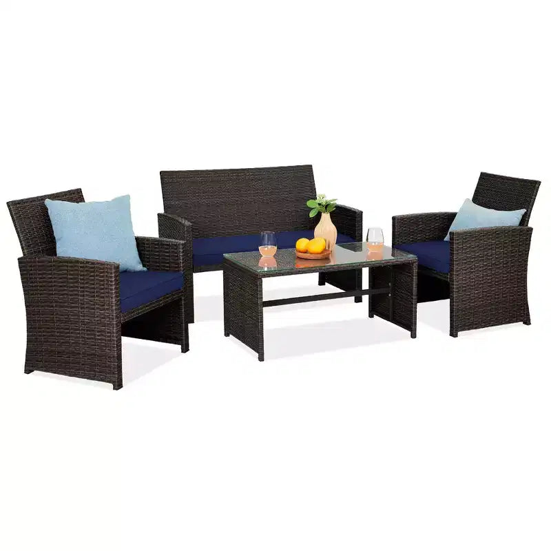 Ensemble de meubles de conversation de patio en osier d'extérieur 4 pièces Best Choice Products avec table et coussins