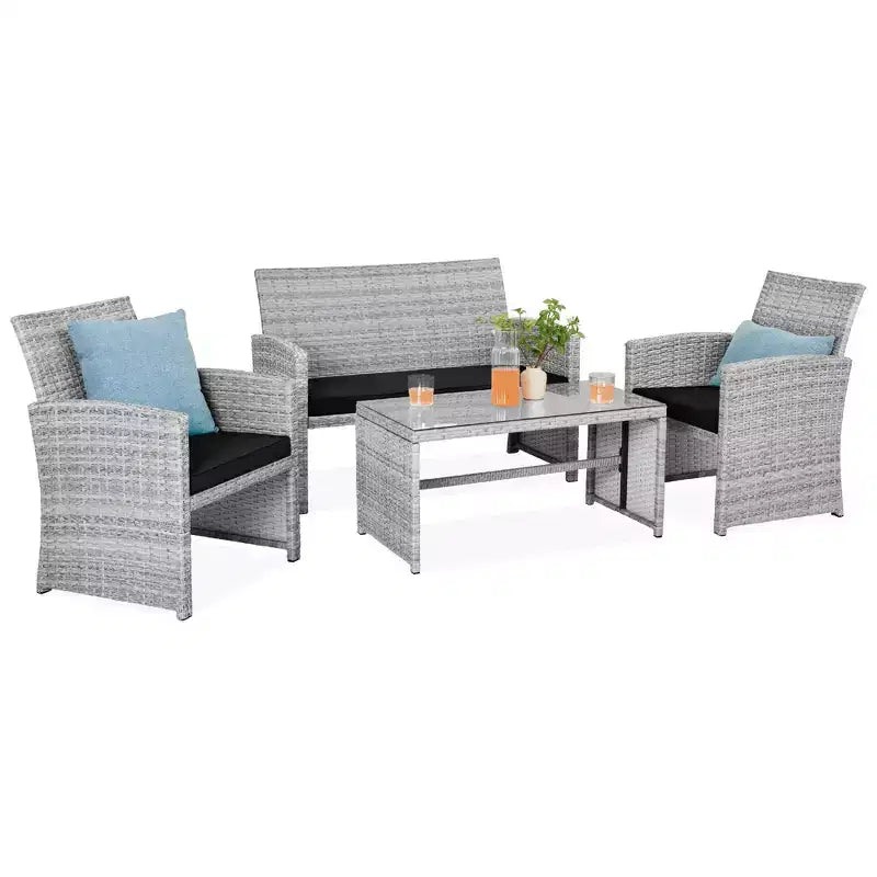 Ensemble de meubles de conversation de patio en osier d'extérieur 4 pièces Best Choice Products avec table et coussins