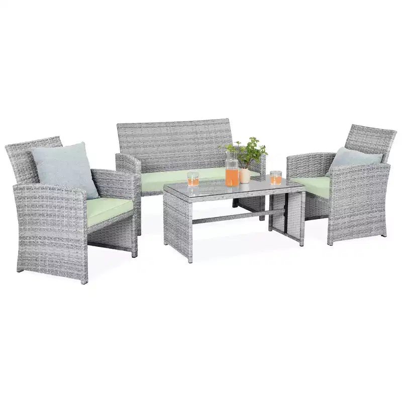 Ensemble de meubles de conversation de patio en osier d'extérieur 4 pièces Best Choice Products avec table et coussins