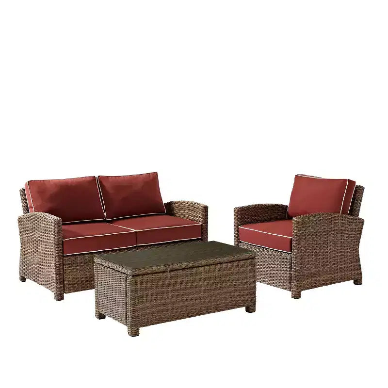Ensemble de conversation d'extérieur 3 pièces Bradenton avec causeuse et fauteuil avec table basse – Crosley