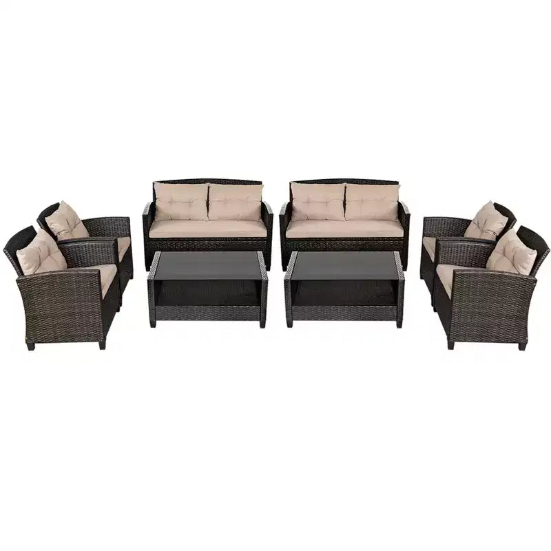 Costway 8pcs Patio Rattan Conversation Set Cushioned Outdoor Furniture Set