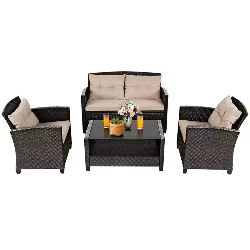 Costway Ensemble de Conversation en Rotin de 8 pièces pour Patio avec Coussins Meubles d'Extérieur