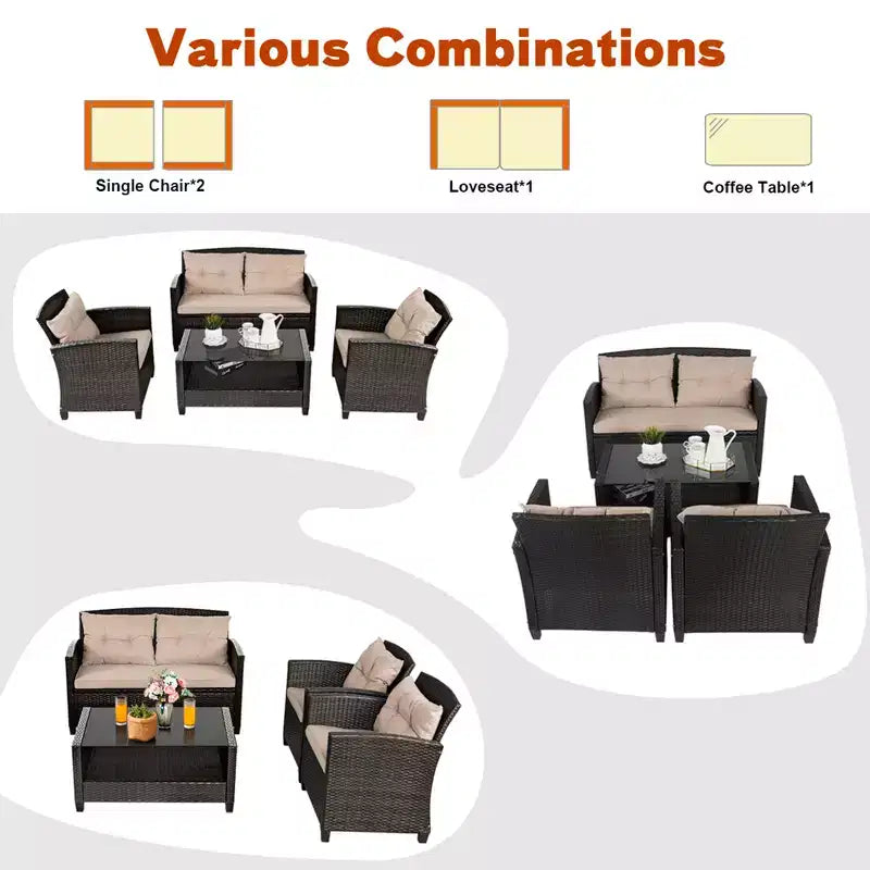 Costway Ensemble de Conversation en Rotin de 8 pièces pour Patio avec Coussins Meubles d'Extérieur