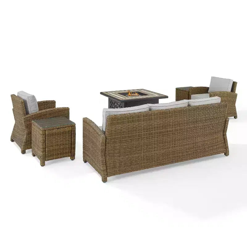 Ensemble de conversation d'extérieur Bradenton 5 pièces en osier avec table de feu - Crosley