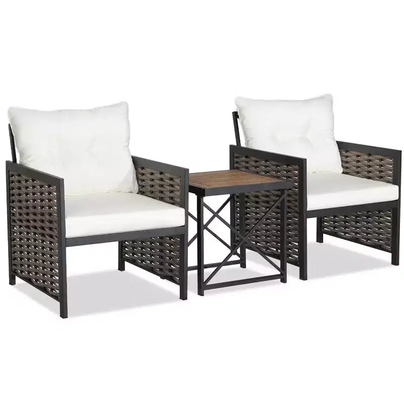 Costway Ensemble de Meubles de Jardin en Rotin 3 Pièces Table Basse en Bois d'Acacia et 2 Chaises pour Jardin/Patio