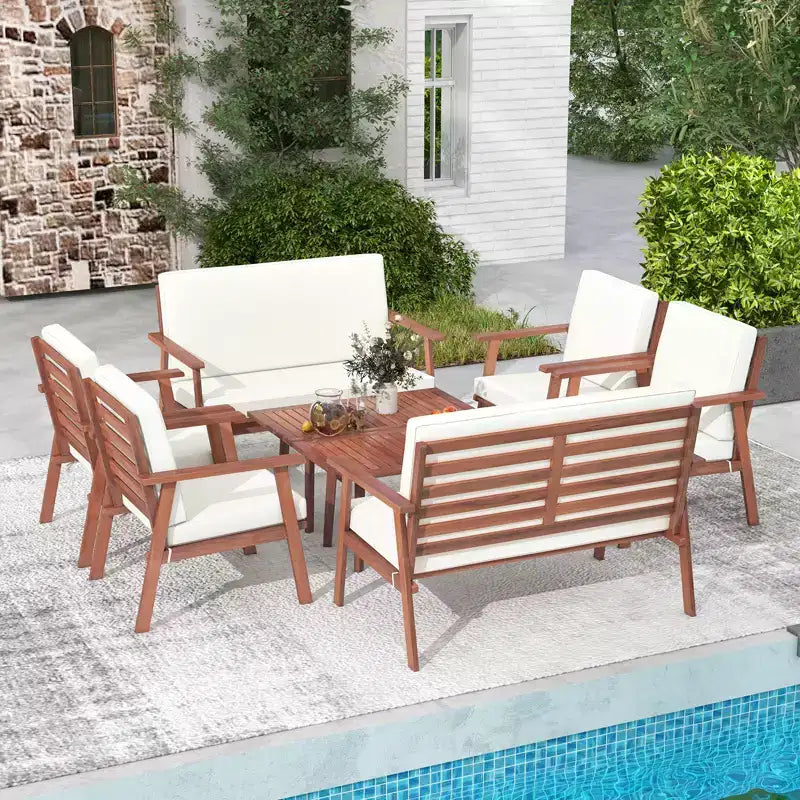 Costway Salon de Jardin 8 Pièces Canapé Table Basse en Bois d'Acacia avec Coussins Gris/Blanc