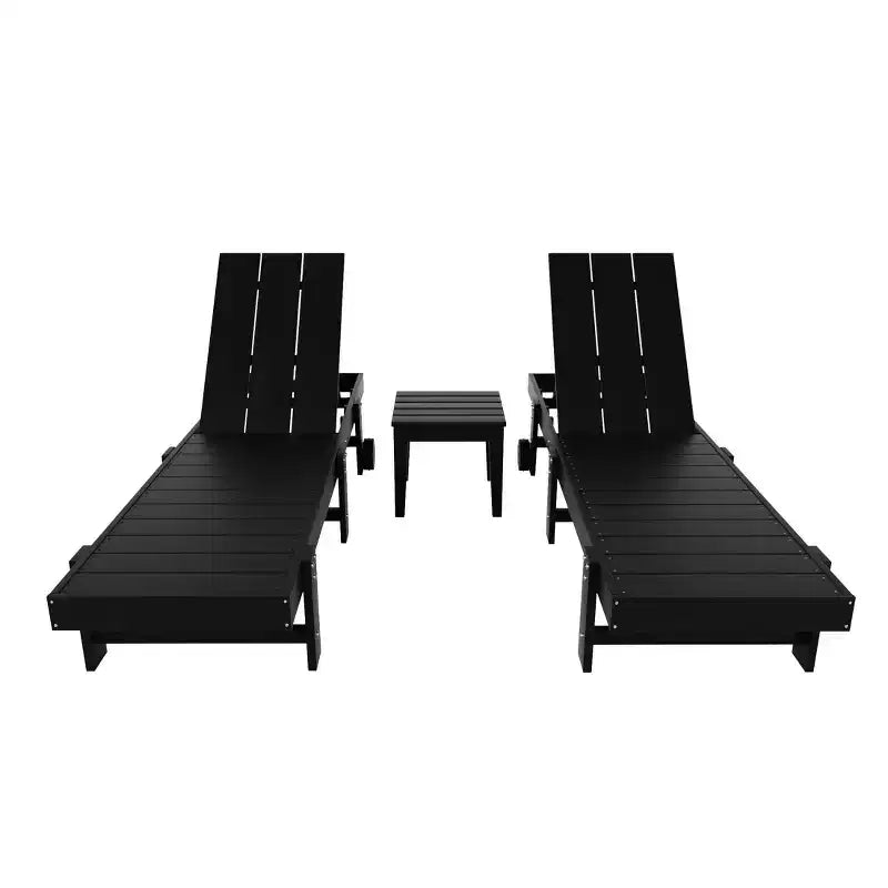 WestinTrends Ashore Lot de 2 chaises longues modernes en polyéthylène inclinables avec roues et 1 table d'appoint